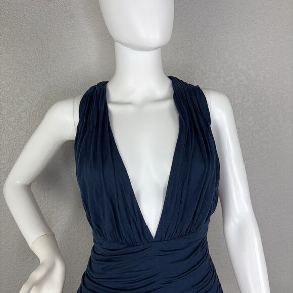 NWT SEAN by Sean Combs Size L Midi Dress Sleeveless Plunge Neckline Navy Blue - Picture 6 of 8